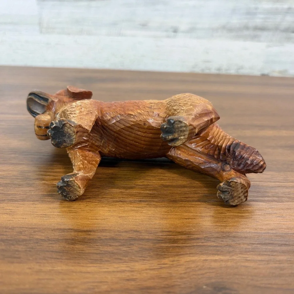 Vintage Swiss Hand Carved Wood Saint Black Forest St. Bernard Dog Figurine Keg